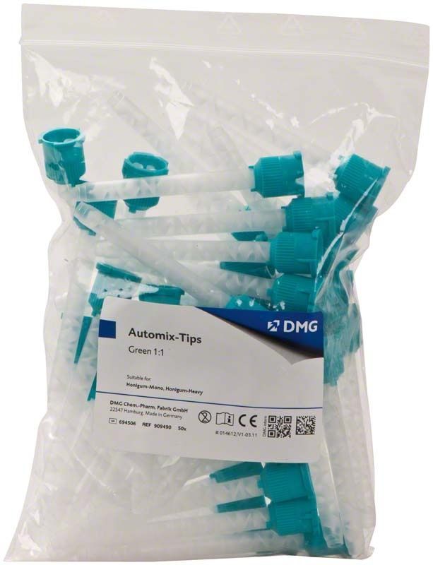 Automix-Tips 1:1 in grüner Farbe, verpackt in einer transparenten Tüte.