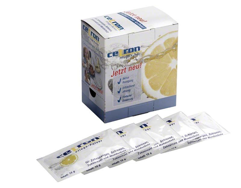CETRON® Reinigungspulver 25 Beutel mit Zitronenmotiv auf Verpackung.