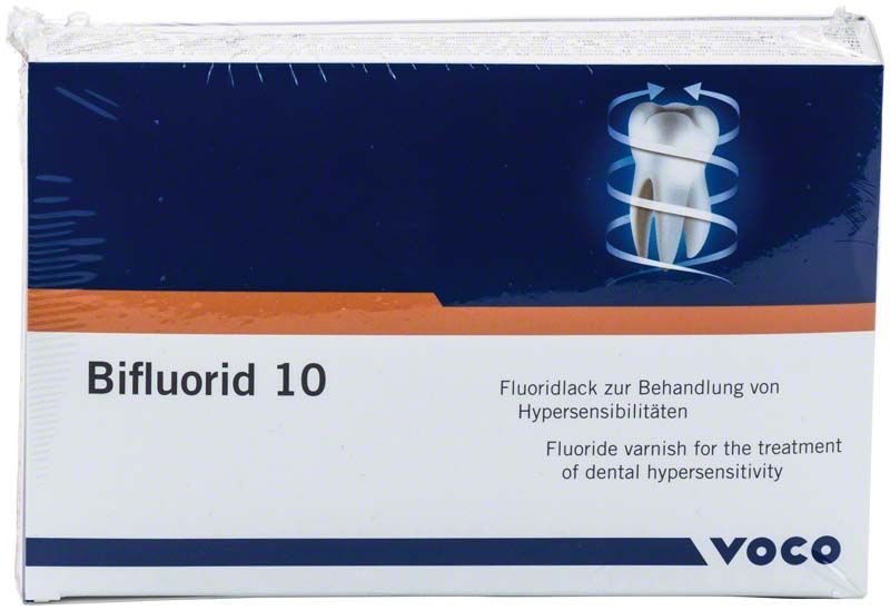 Bifluorid 10® Fluoridlack-Verpackung zur Behandlung von Hypersensibilität.