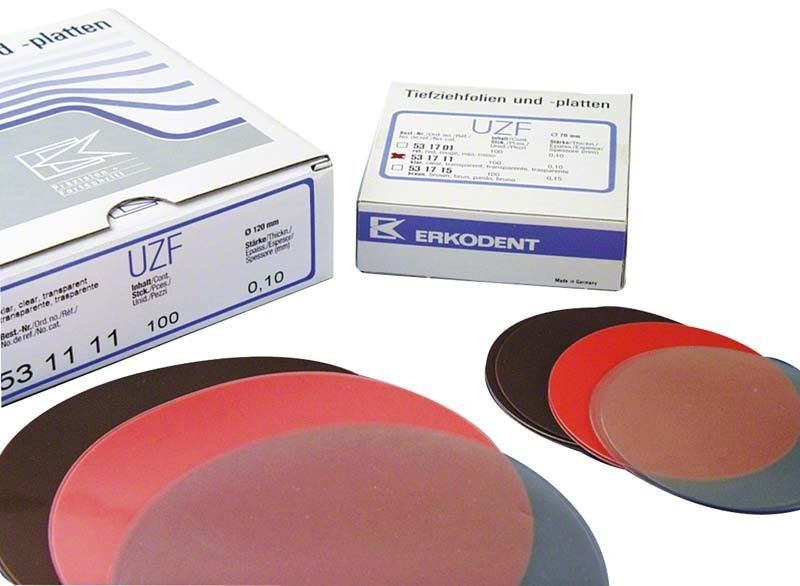 UZF-Tiefziehfolien 0,10mm x Ø 125mm in verschiedenen Farben.