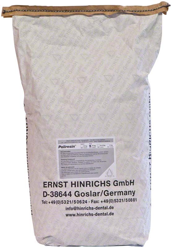 Poliresin® 10kg Papiersack für dentale Kunststoffpolitur mit Herstellerangaben.