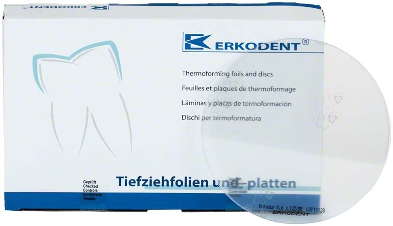 Tiefziehfolie Erkodur 20 St. klar, Verpackung mit Zahnabbildung.
