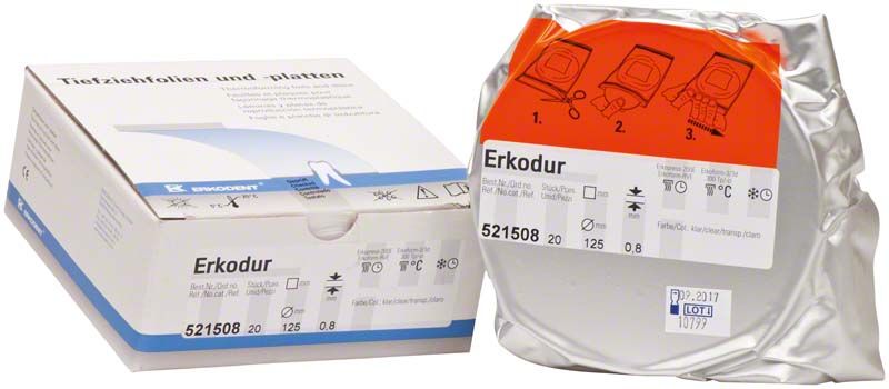 Erkodur Tiefziehfolie 125mm x 0,8mm in Verpackung mit Anleitung.