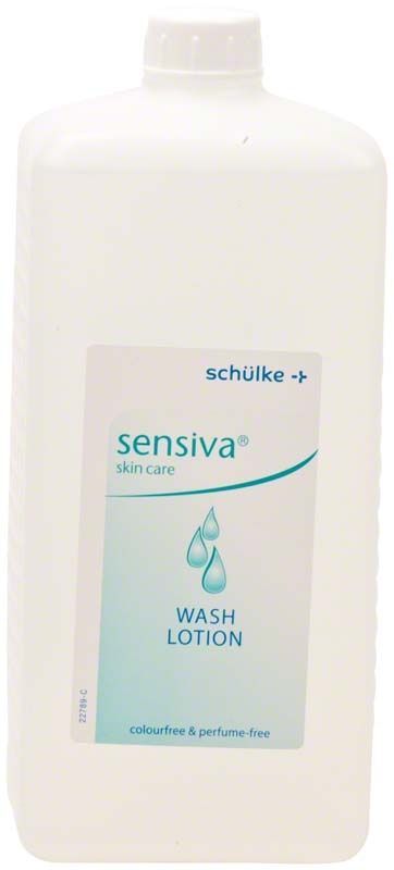 Sensiva Waschlotion 1 Liter Euroflasche mit blauem Etikett.