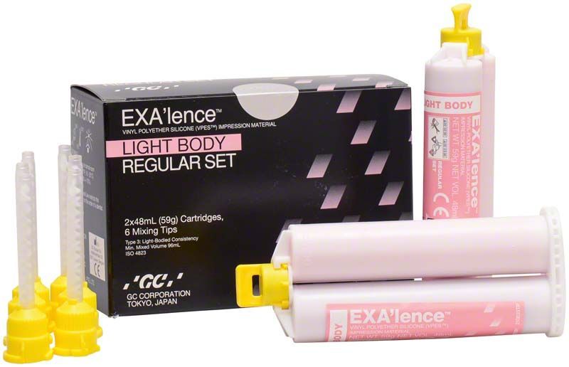 Exa'lence Light Body Regular Set mit zwei Kartuschen und Mischspitzen.