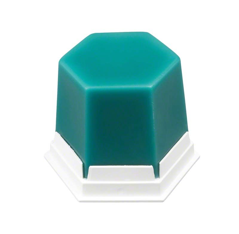 GEO Classic Modellierwachs mint-transparent in sechseckiger Form auf weißem Sockel.