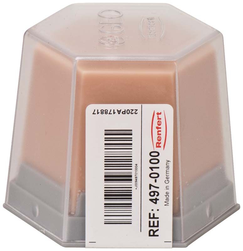 Beige-opakes Modellierwachs in sechseckiger Verpackung mit Barcode und Produktinformationen.