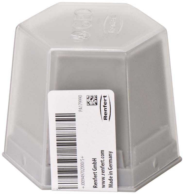 Sechseckige Kunststoffverpackung für GEO Classic Modellierwachs grau-opak mit Etikett.