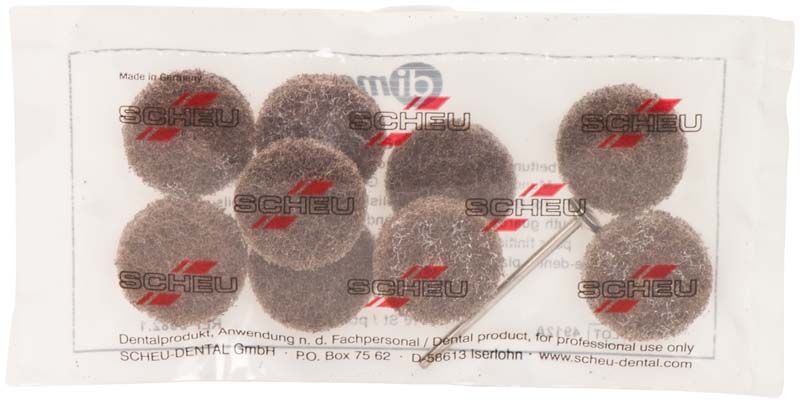 DIMO® Polierscheiben Grob, Braun, 10er Packung mit Mandrell in Kunststoffverpackung.