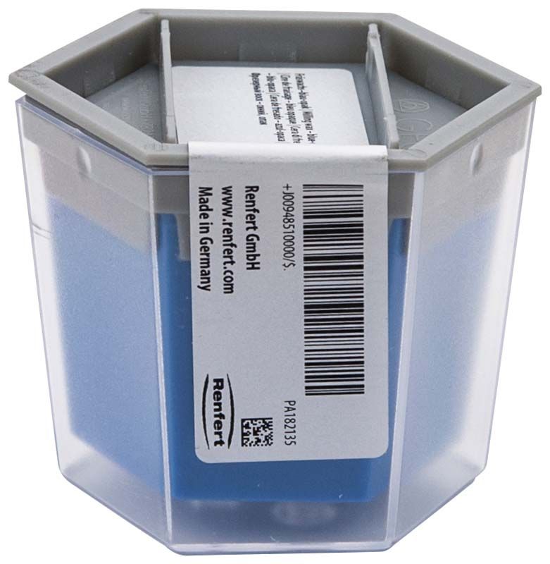 Transparente Verpackung des GEO Fräswachs von Renfert mit Etikett.