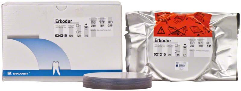 Erkodur Folien Ø120mm x 1,0mm mit Verpackung und Schutzfolie.