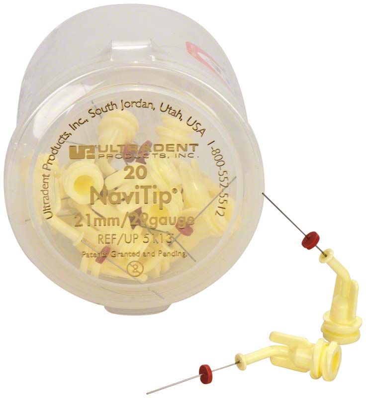 20 gelbe Navi Tips 29ga 21mm in Kunststoffbehälter.