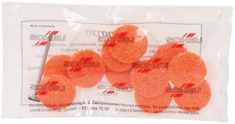 DIMO®PRO Polierscheiben, 10er Pack, in transparenter Verpackung mit Handstückschaft.