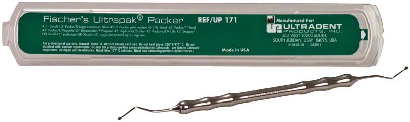 Fischers Ultrapak®-Legeinstrument mit ergonomischem Griff und 45°-Winkel.
