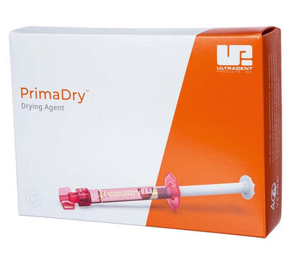 Verpackung von PrimaDry Trocknungsagent mit Applikatorspritze und Firmenlogo.