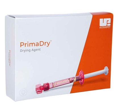Verpackung des PrimaDry Trocknungsagents mit abgebildeter Applikatorspritze und Firmenlogo.