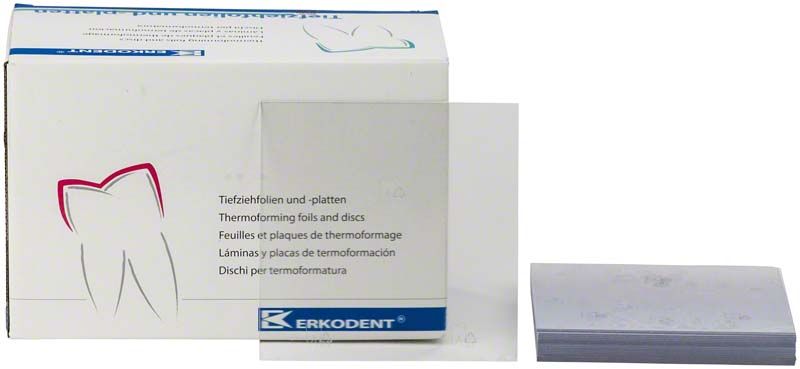 Erkodur viereckige Tiefziehfolien 125x125 mm, 0,8 mm dick, 100 Stück.