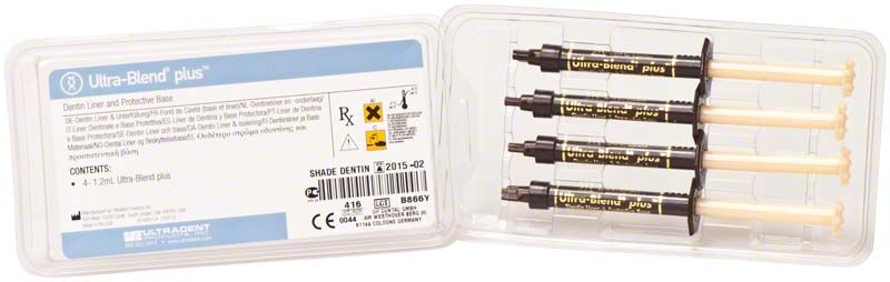 Ultra-Blend plus Refill Dentin Spritzen in geöffneter Kunststoffverpackung.
