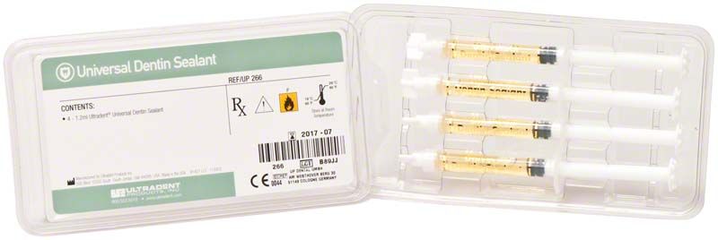 Universal Dentin Sealant 4x1,2ml Spritze in geöffneter Verpackung.