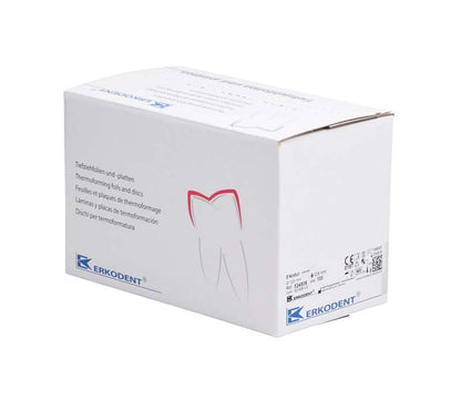 Erkodur Verpackung mit Zahnsymbol und Produktinformationen auf weißem Karton.