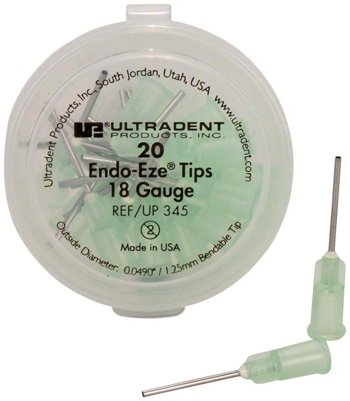 Endo-Eze Tips 18G, 20 Stück in runder Kunststoffverpackung.
