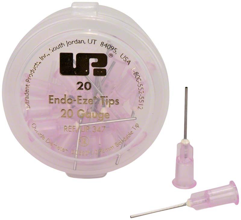 Endo-Eze Tips 20G Kanülen in runder Kunststoffverpackung.