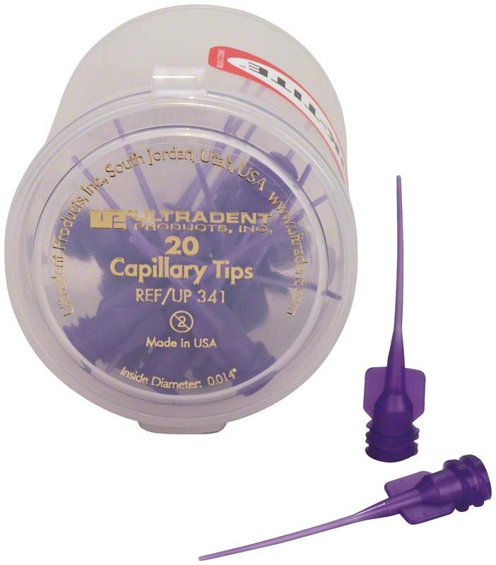 20 violette Capillary Tips von Ultradent Products in Kunststoffverpackung.