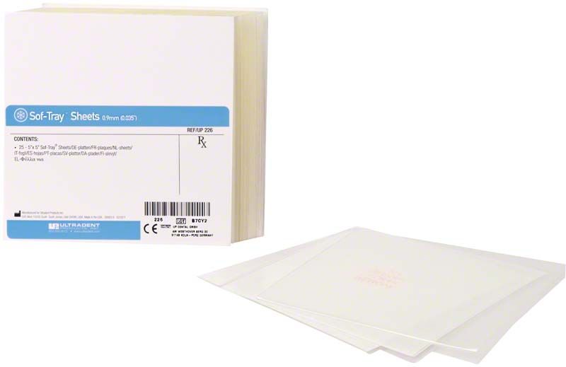 Sof-Tray Folien 0,9mm mit Verpackung im quadratischen Format.