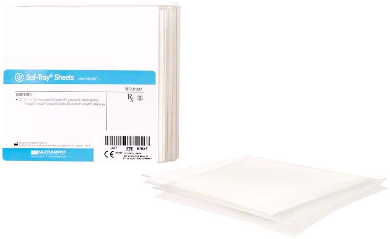 Ultradent Sof-Tray Folien 1,5mm, 20 klare quadratische Tiefziehfolien.