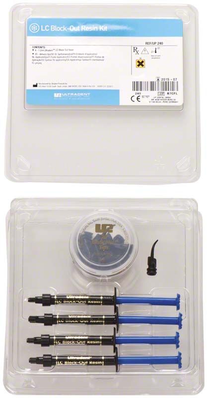 LC Block-Out Resin Kit mit blauen Spritzen und Zubehör in Verpackung.