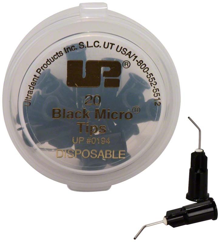 20er Pack schwarze Micro Applikationstips mit feiner Metallkanüle.