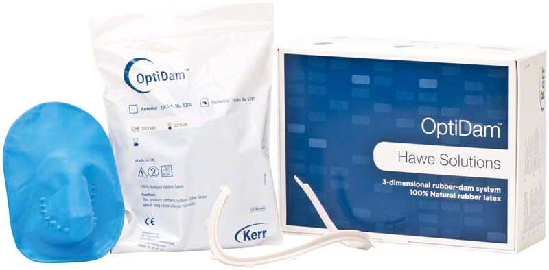OptiDam Posterior Intro Kit mit Kofferdam und anatomischem Rahmen.