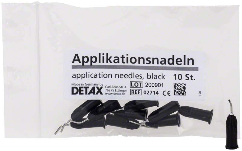 Applikationsnadeln von DETAX in schwarzer Verpackung, 10 Stück.