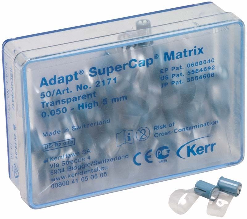 Transparente Adapt SuperCap Matrix 0,050mm in blauer Kunststoffverpackung.