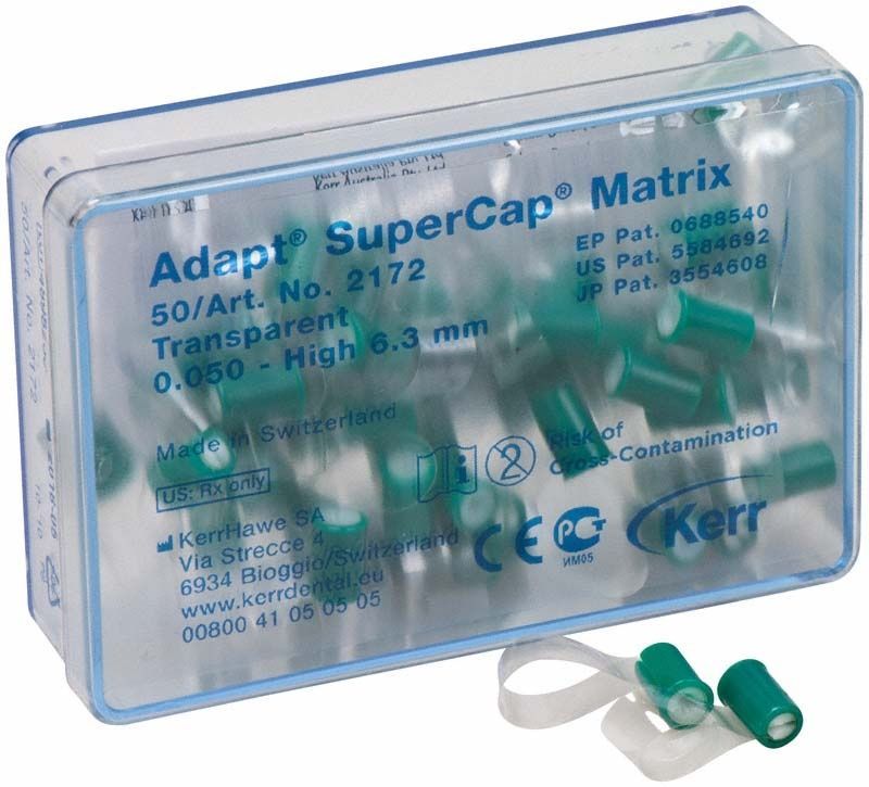 Adapt SuperCap Matrix, transparente Kunststoffmatrizen in Verpackung, 0,050mm, Höhe 6,3mm.