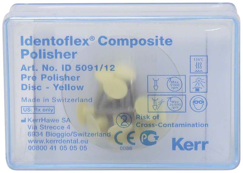 Identoflex Komposit Polierer Vorpolitur gelb in transparenter Verpackung.