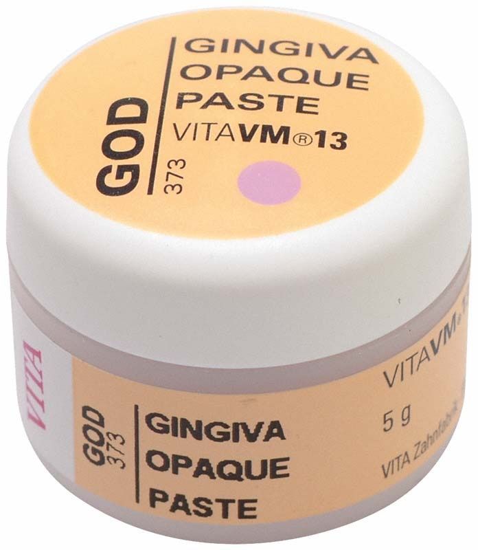 Gingiva Opaque Paste VM13 in kleiner weißer Dose mit orangefarbenem Etikett.