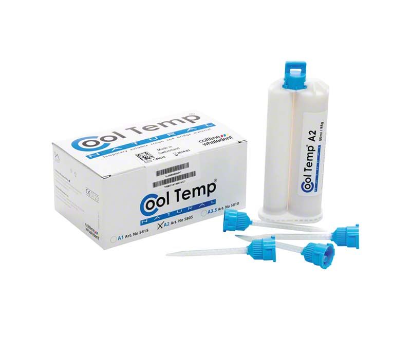 Cool Temp® Natural A2 Kartusche 50ml mit Mischkanülen und Verpackung.