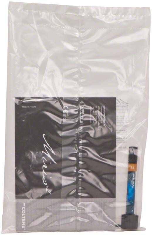 Verpackung der Miris 2 Spritze Dentinmasse Shade 4 (S4) von Coltene.