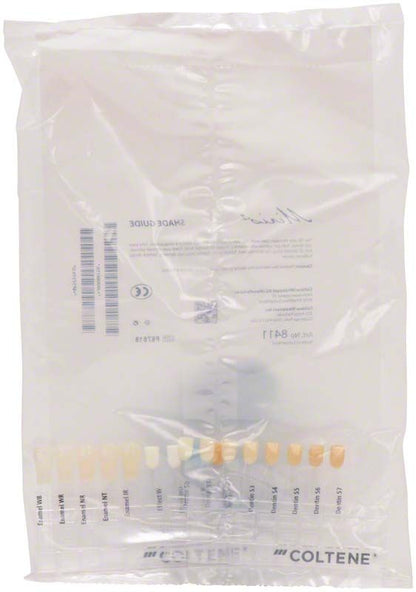 Transparente Verpackung des Miris 2 Farbschlüssels mit Zahnschattendarstellung.