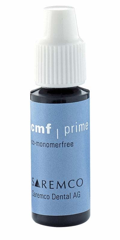 CMF Prime Flasche von Saremco Dental mit blauem Etikett.