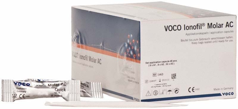 Applikationskapseln VOCO Ionofil Molar AC Quick mit Verpackung.