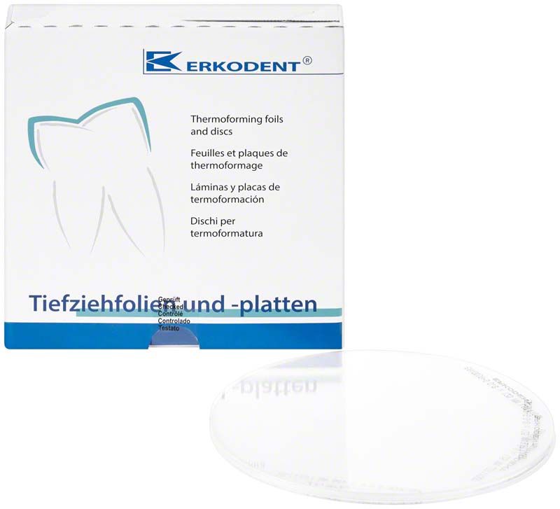 Erkodur-S Tiefziehfolie Ø 125mm x 0,8mm vor Verpackung.