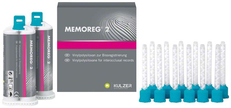 Memoreg 2 Kartuschen und Mischspitzen für dentalen Gebrauch.
