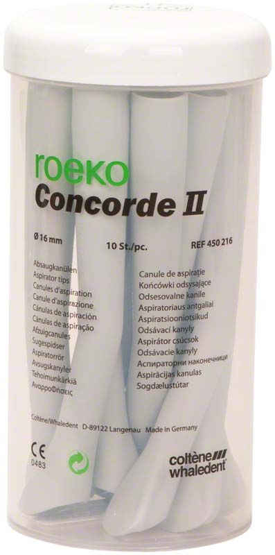 ROEKO Concorde II Absaugkanülen in transparenter Verpackung mit Beschriftung.