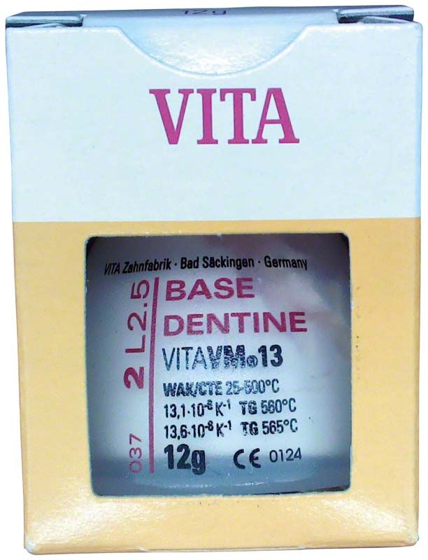 VM13 3D Base Dentin 12g 2L2.5 Verpackung mit Produktinformationen.