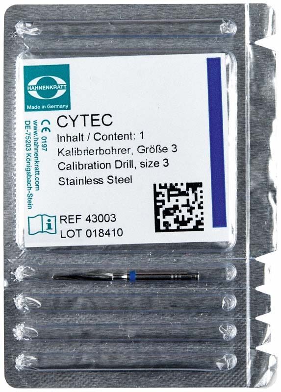 Blauer Cytec Kalibrierbohrer 1,8mm in steril verpackter Einheit.