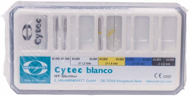 Cytec blanco Test Set mit HT-Glasfaserstiften in Verpackung.