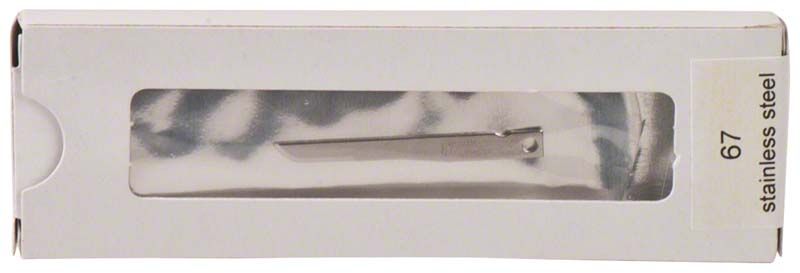 MIKRO Skalpellklingen Figur 67 in weißer Verpackung mit Sichtfenster.