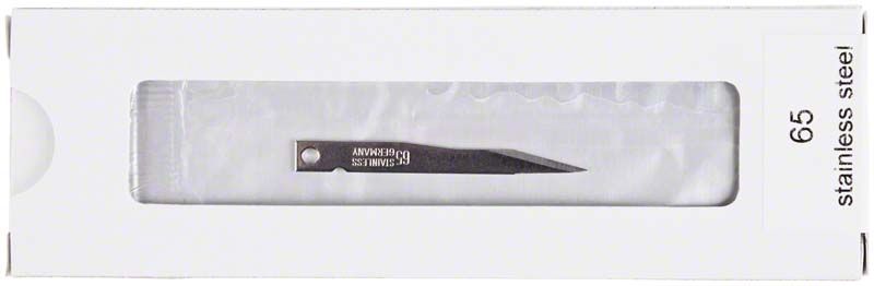 Sterile Skalpellklinge Figur 65 in transparenter Verpackung.